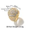 Men's Hip Hop Ring Trendy Retro Copper Material Real Gold Electroplated Flower Diamond Ring Personalized Jewelry