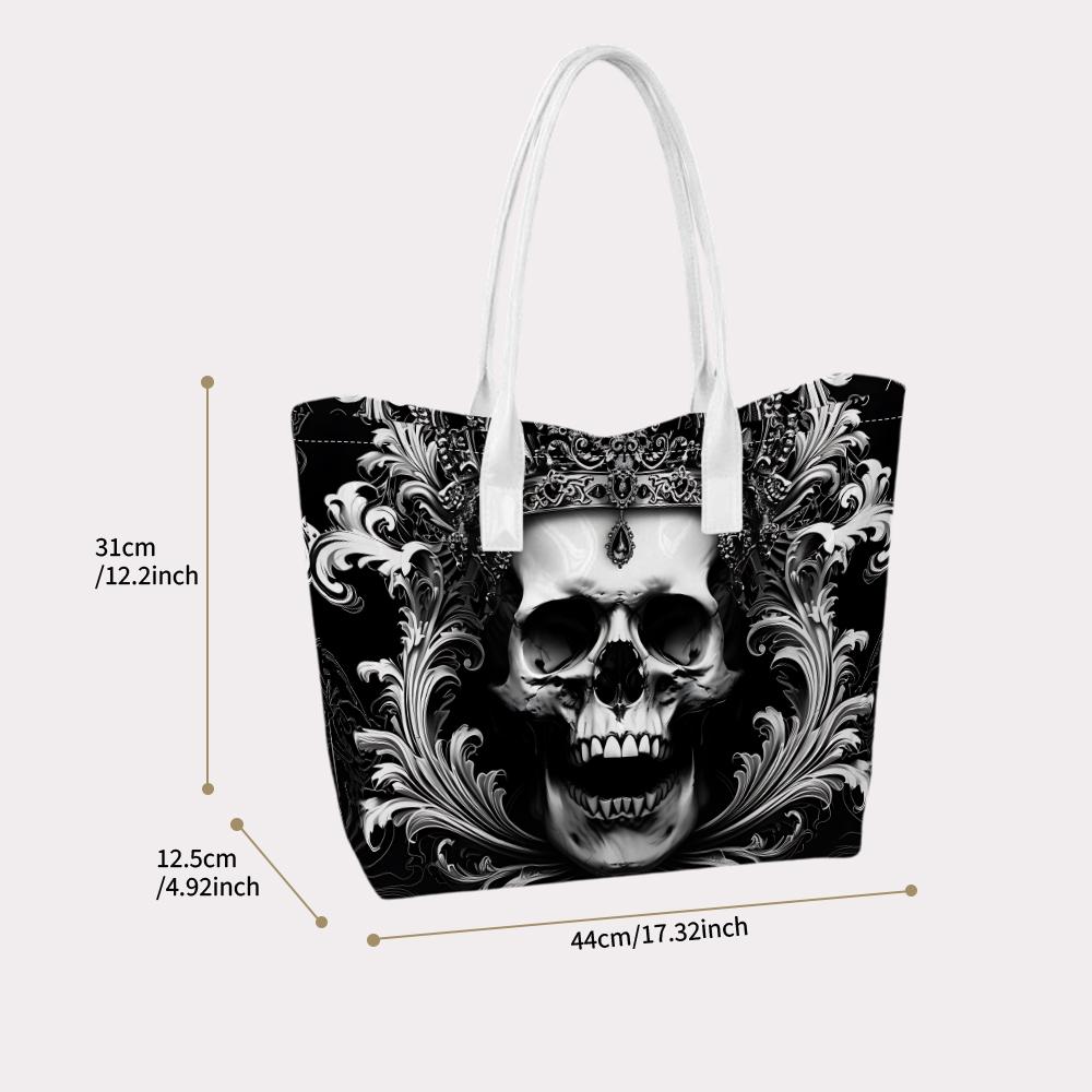 Gothic Skull Crown Print Tote Bag for Daily Use