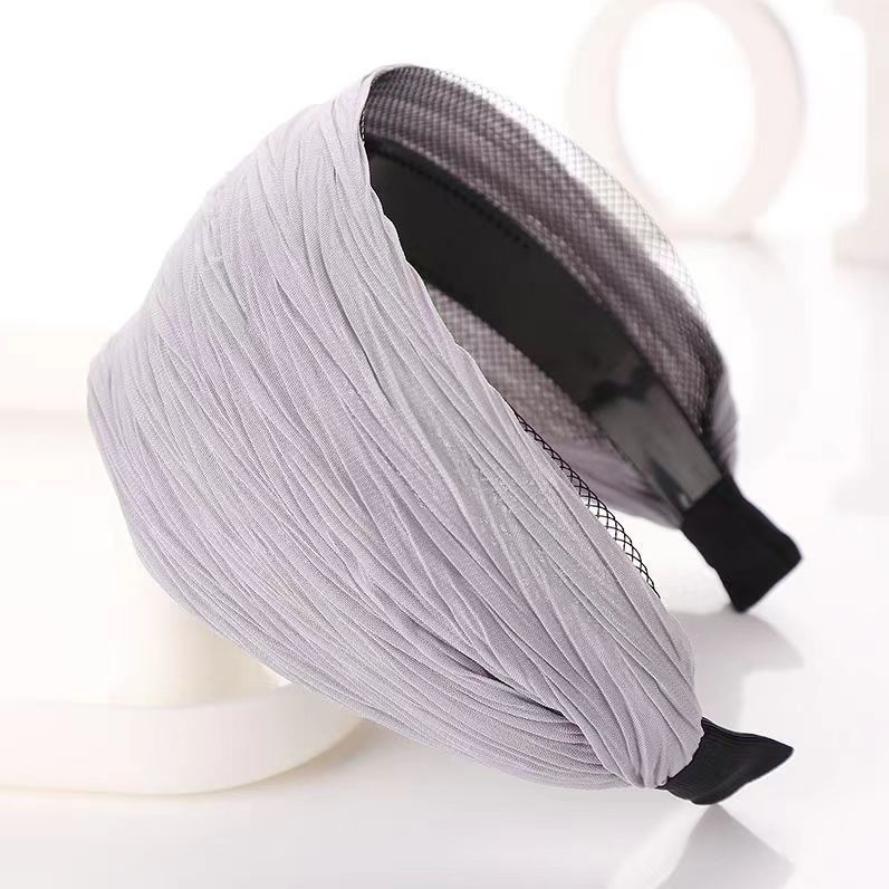 Women Wide Headband Pleated Mesh Fabric Hair Hoop Elegant Non Slip Turban Hair Band Daily Hair Accessries