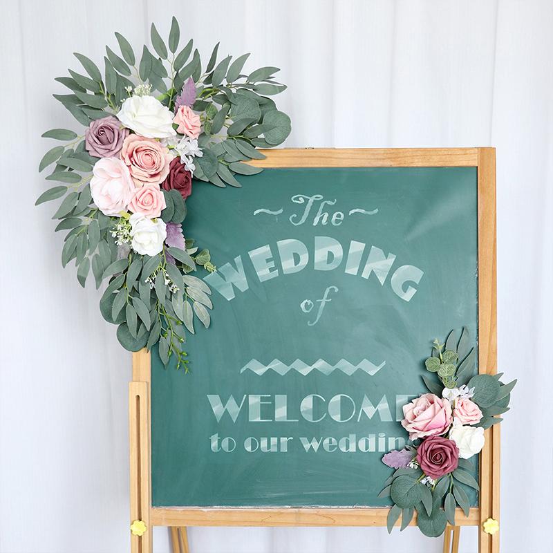 2pcs Artificial Wedding Flowers Hanging Garland Welcome Sign Backdrop Decoration Party Arches Fake Flowers Window Display Floral