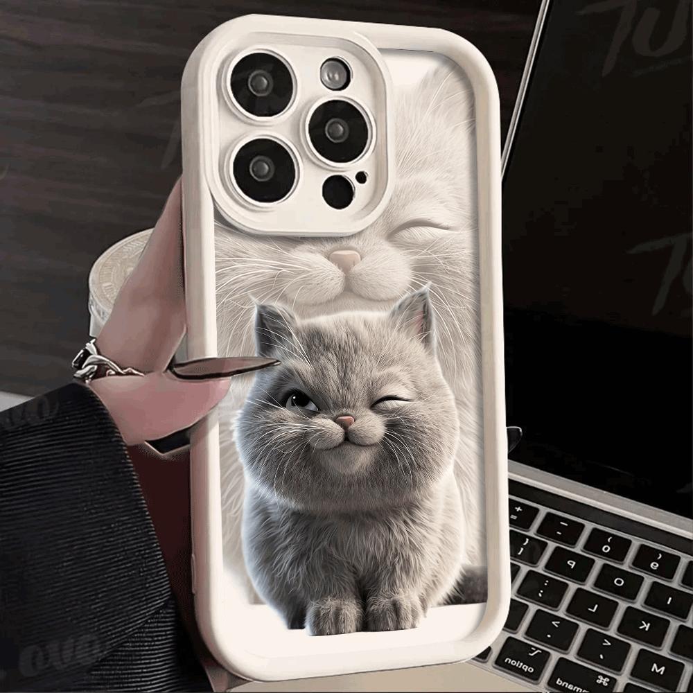Cute selfie cat Phone case iPhone 15 Pro Max 11 12 13 16 14 Plus Silicone Shockproof Case Lens protector shell