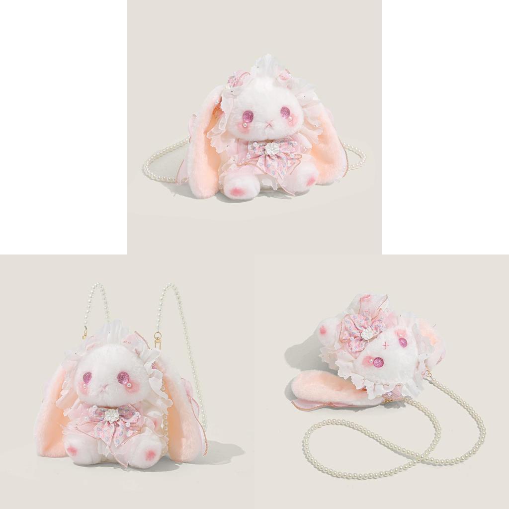 Cartoon Rabbit Lolita Mini Shoulder Bag With Pearl Chain For Daily Use
