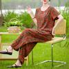 Women's Summer Printed 2-Piece Outfit, Plus Size Casual Short Sleeve Top & Pants Set (XL-5XL)