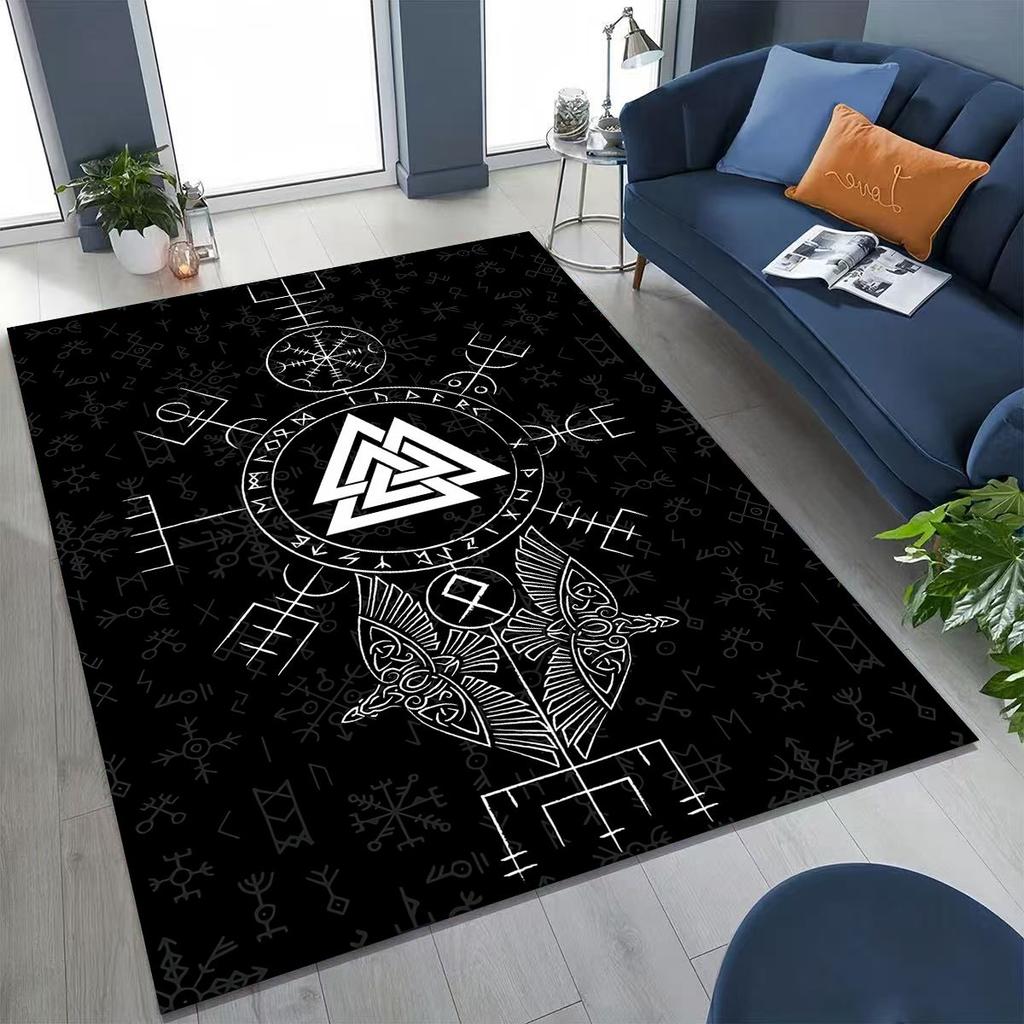 Nordic Viking Warrior Symbol Valhalla Valknut Rune Moto Rug for Bedroom Living Room Sofa Home Doormat Decor,Non-slip Floor Mat