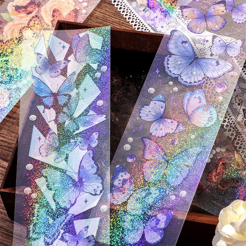 Infeel.MePET Stickers: Retro Glitter Butterfly Series for DIY Journals (4 Styles)