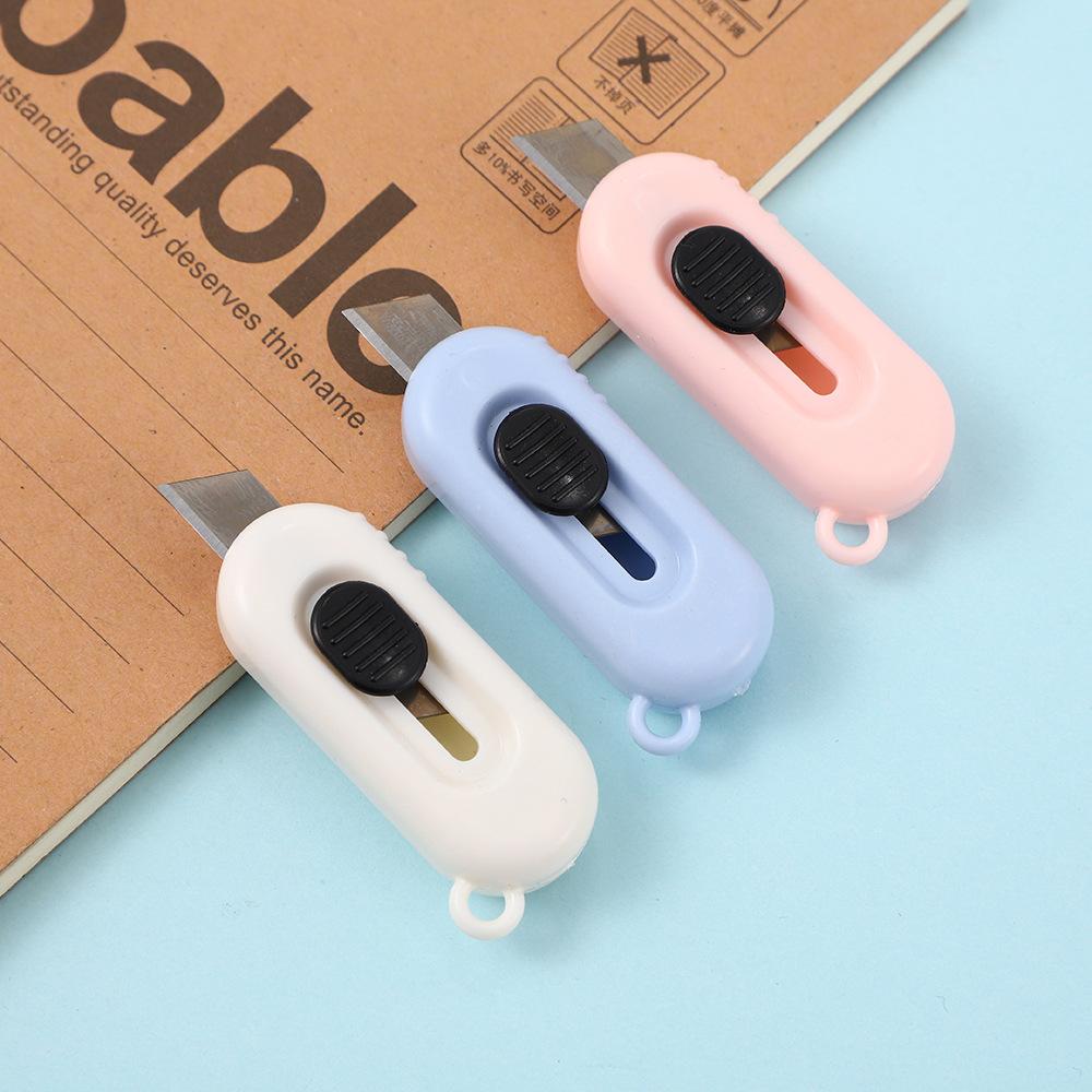 Kawaii Mini Pocket Utility Knife Express Box Paper Cutter Art Craft Wrapping Opener with Keychain Hole Office School Stationery