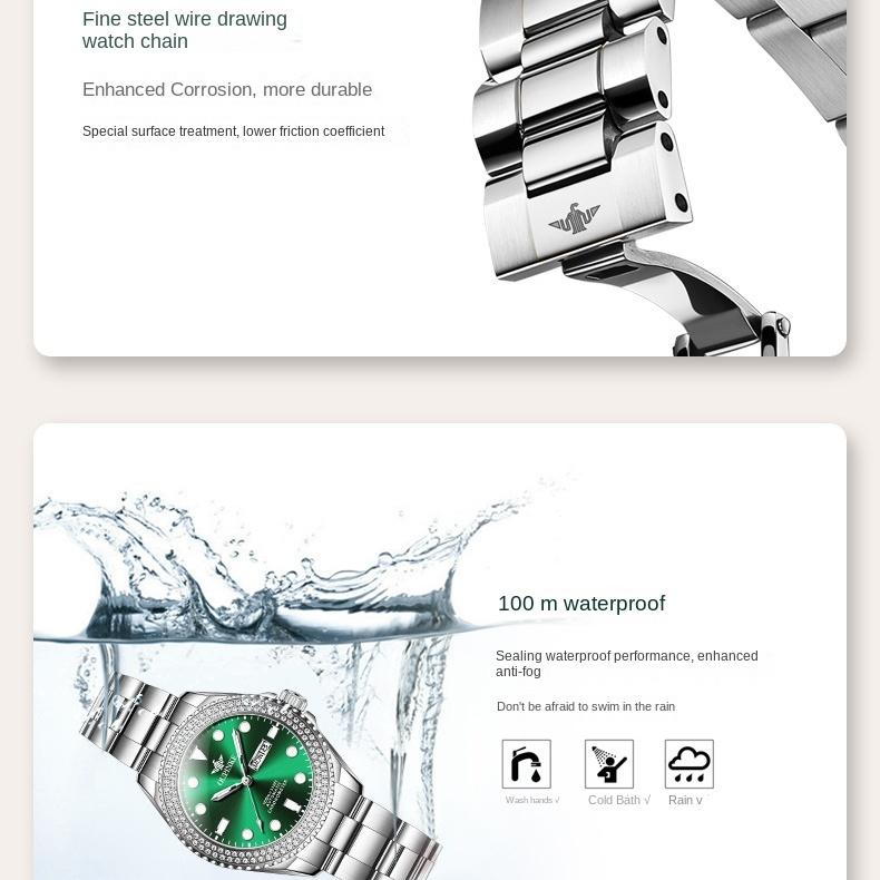 OUPINKE Brand Small Green Watch Light Luxury Diamond Set Fashion Trend Luminous Machine Watch Women Watch Women