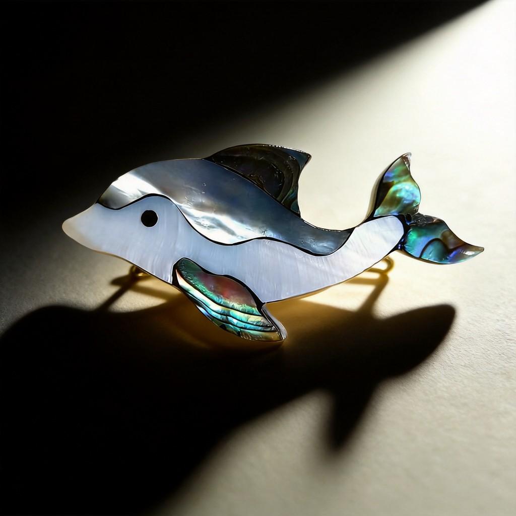 Handcrafted Shell Dolphin Brooch Pin With Embedding Technique For Animal Jewelry Enthusiasts
