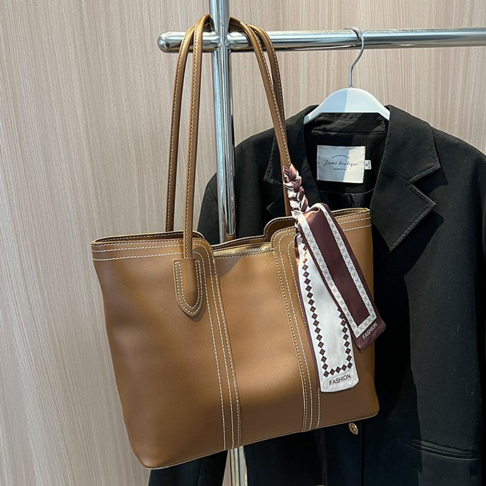 

Silk Scarf Tote Bag Korean Style Women Handbag Underarm Bag One Shoulder Bag Work коричневый