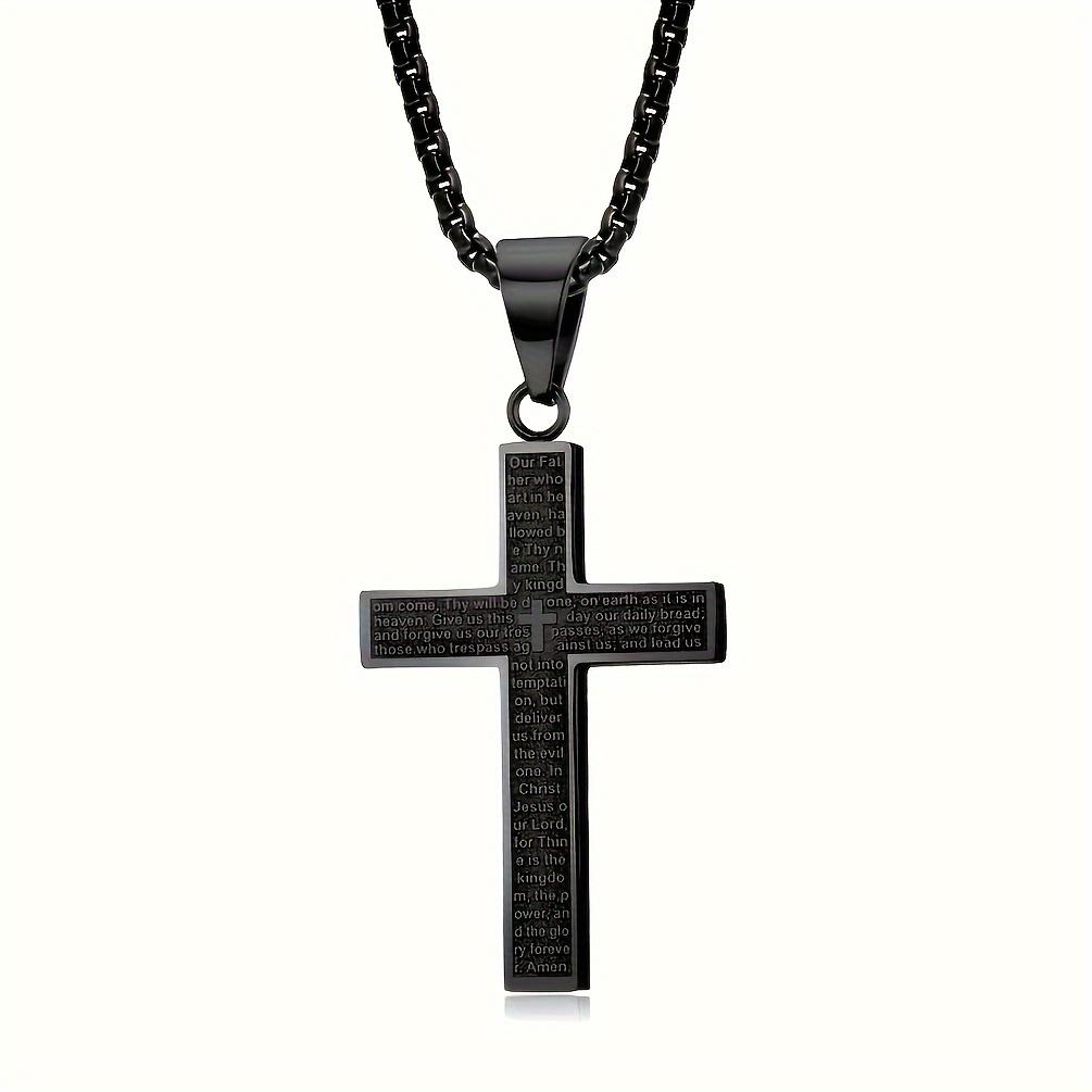 1pc Multi-color Men's Titanium Steel Carved Cross Pendant Necklace, Men's And Women's Stainless Steel Cross Pendant