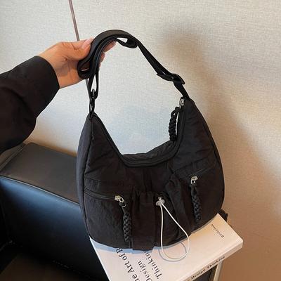 Wind New Pleated Drawstring Lightweight Shoulder Bag Girl Fresh Casual Lazy Wind Messenger Bag Woman