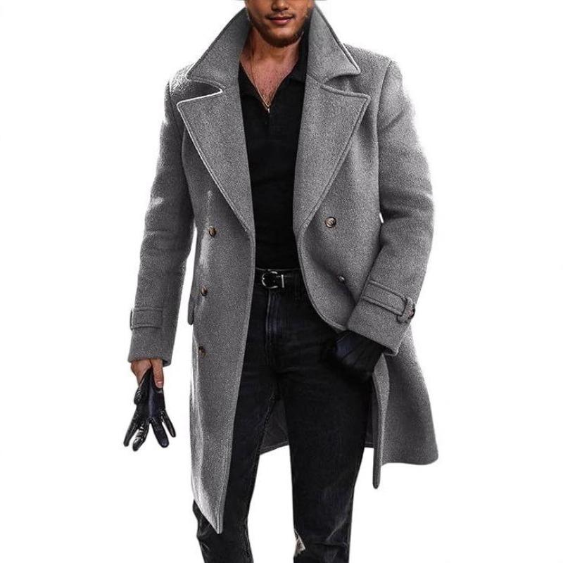 Autumn and Winter Woolen Coat Men's Double-breasted Thickened Trench Coat Men's Medium and Long Coat
