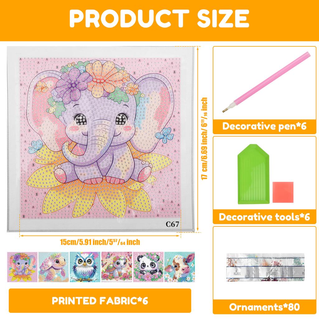 6er-Pack Diamond Painting Kits für Kinder Anfänger Full Drill Cartoon Niedliche Tiere Diamond Art Kits DIY Große Edelstein Kunst Heim Wanddekoration