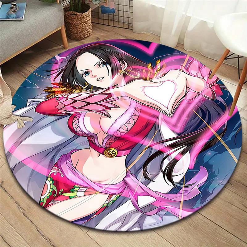 Anime One Piece Round Area Rug Carpet Rug For Living Room Bedroom Sofa Playroom Decor Nonslip Floor Mat