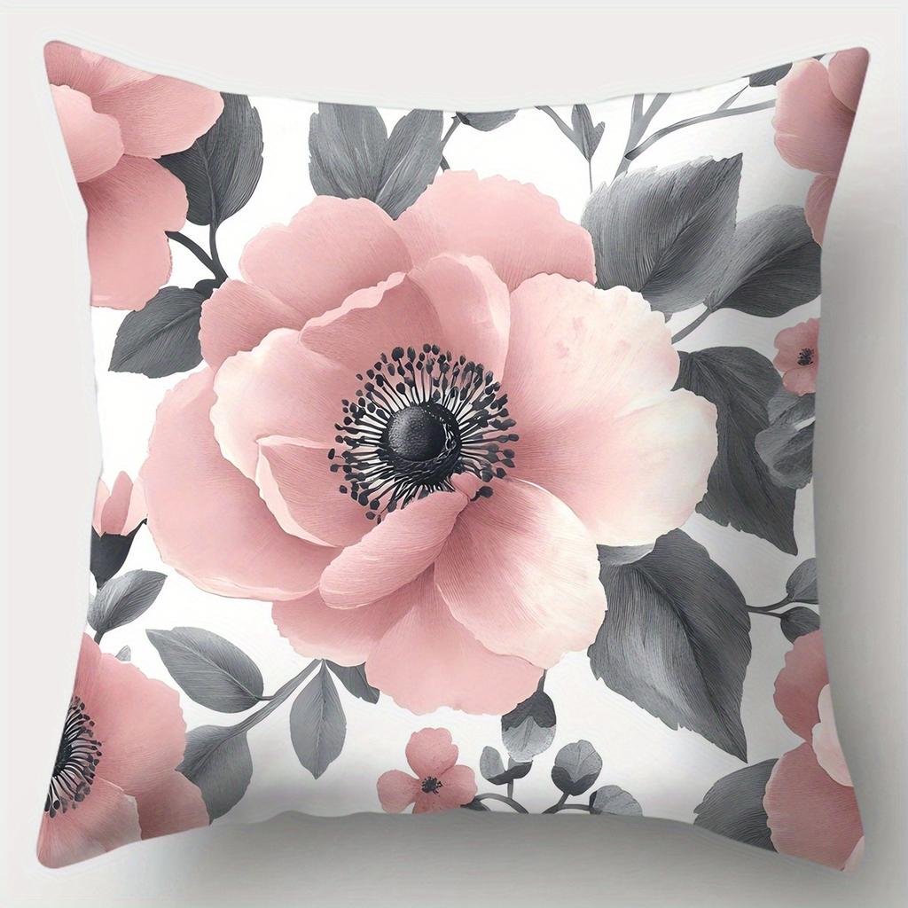 4pcs set, sofa cushion cover, gray-pink flower pillowcase, 45x45cm, single-sided printing, home decoration,