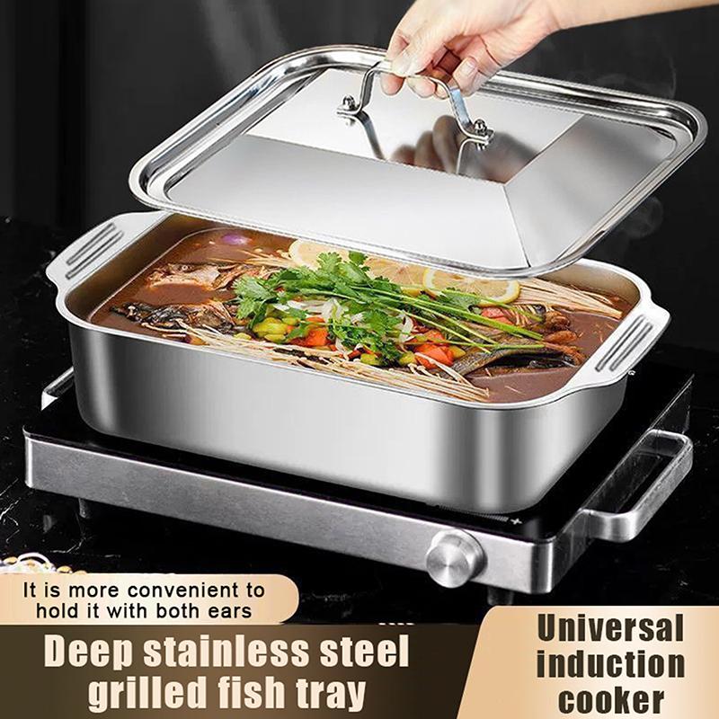 Stainless Steel Baking Pan With Lids Deep Dish For Fish/Pasta/Grilling Oven & Dishwasher Safe Cookware