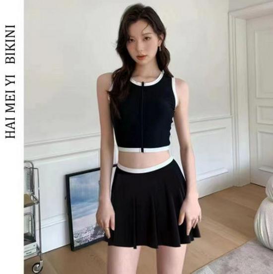 

Женский черный утягивающий спортивный купальник бикини - Раздельный купальник-треугольник, Сексуальный и консервативный для горячих источников M