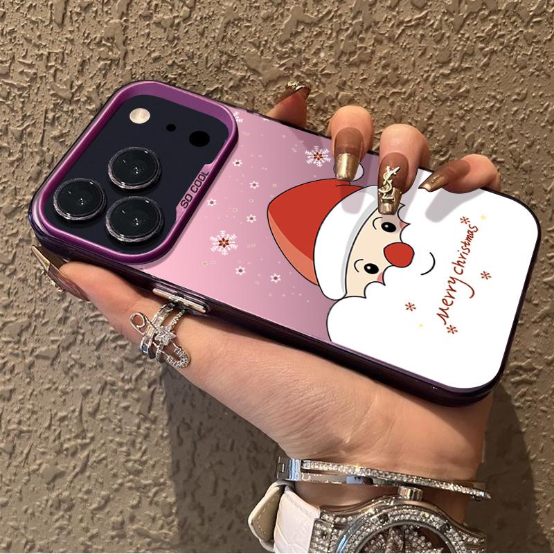 Peeking Santa& Christmas Pattern IMD Case for iPhone 17 16 15 14 Pro Max 13  Shockproof Hard Cover with Permanent Design