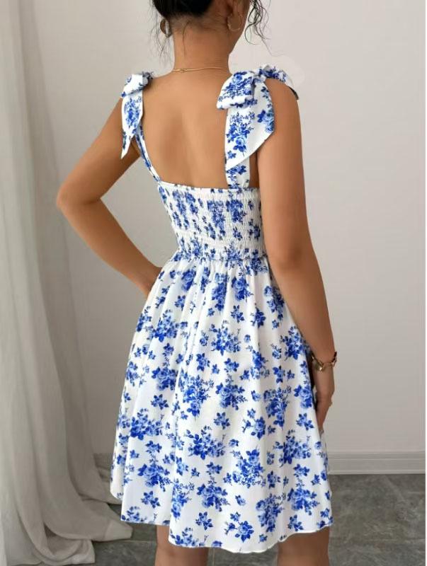 2025 Floral Print High Waist A-line Dress