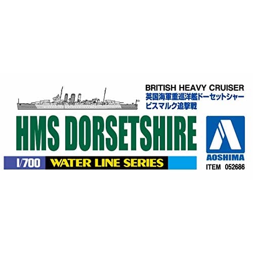 Aoshima Bunka Kyozai 1/700 Waterline Series Limited Edition Royal Navy Heavy Cruiser HMS Dorsetshire Pursuit of Bismarck Plastic Model (Manufacturer's