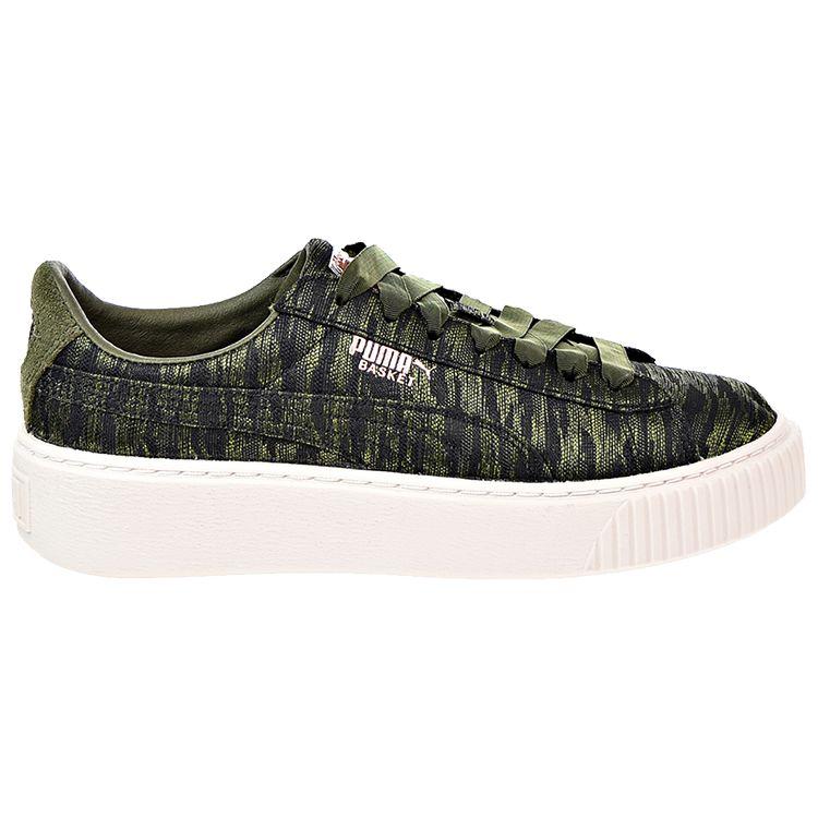 Puma  Basket Platform Velvet Rope - Olive Night Women Sneakers Green 364092-01