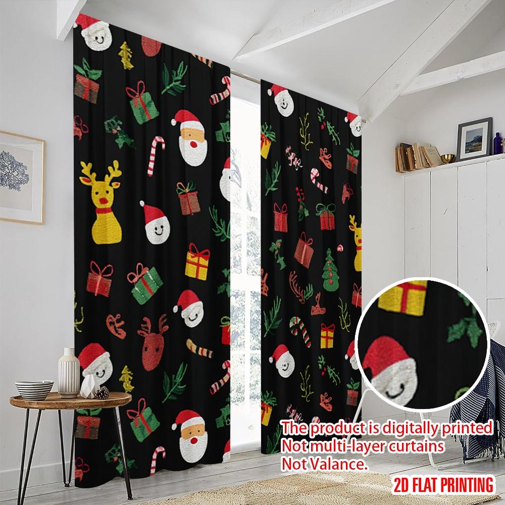 2pcs,2D Plane Printing Minimalist Curtains Christmas Cartoon Versatile Durable Polyester (without Rod) Decorations Inside