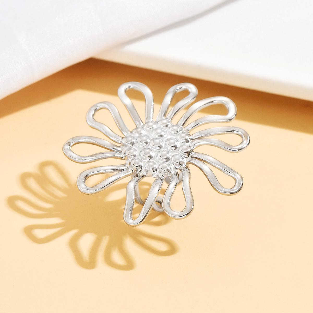Элегантное Ретро Полое Цветочное Кольцо с Подсолнухом - Аксессуары из Нержавеющей Стали