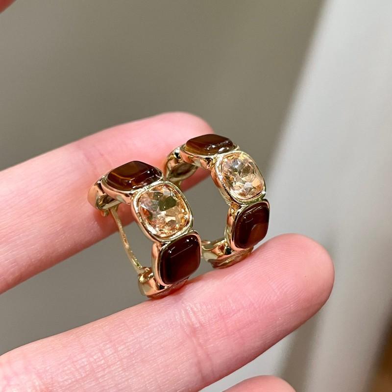 Natural tiger's eye stone series stud earrings for women Maillard exquisite retro earrings niche light luxury high-end temperament earrings