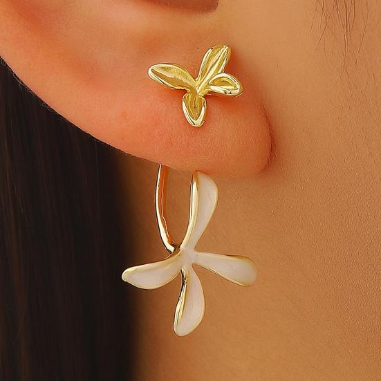 1 Paar Ohrstecker Doppellagig Dreidimensionales Blumen-Design Emaille Gardenienblütenform Ohrhänger für Damen Schmuckzubehör