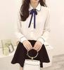 [PureAribon] Plus Size Office Lady Holiday Collection Blouse, TOKYO GOODS MARKET (White/Blue Ribbon, 4XL)