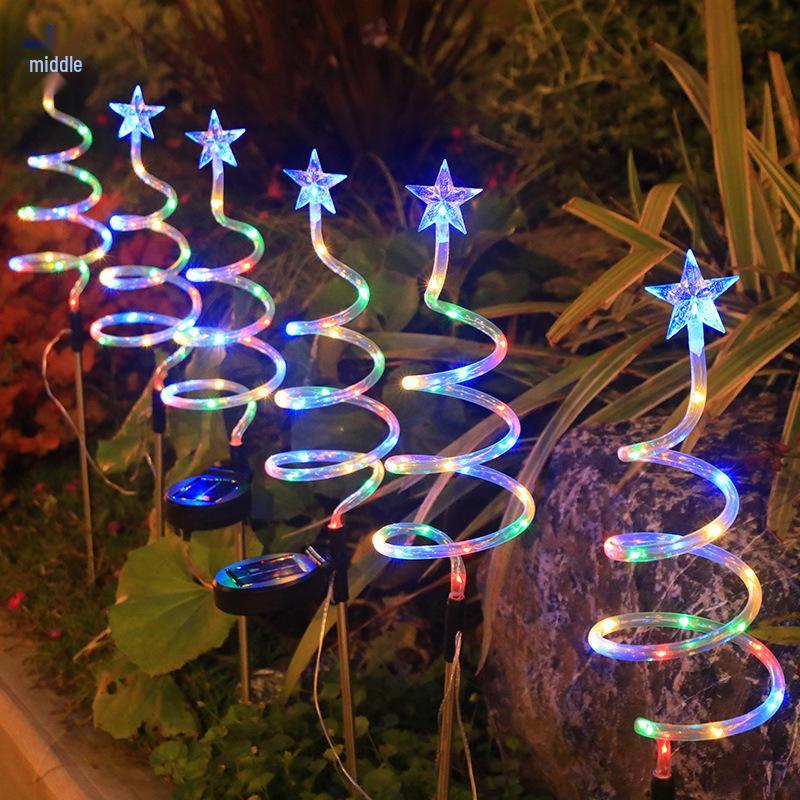 Solar LED Spiral Lawn Lamp with Ground Plug for Outdoor Decoration
