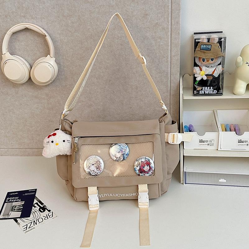 School bag, college style, versatile, simple and large-capacity class, mail carrier bag, student transparent one-shoulder casual oblique span bag