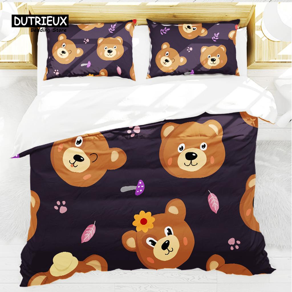 Cartoon Animals Toddler Bedding Set For Kids Girls Boys Bedroom Decor Cute Bear Rabbit Cat 3D Print Duvet Cover Set Pillowcases