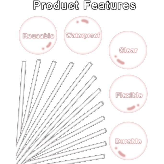 100Pcs Acrylic Cake Pops Sticks, Clear Round Plastic Strip, Acrylic Cake Topper Sticks, Reble Cocktail Stirrer for Party, DIY Crafts, Decorations