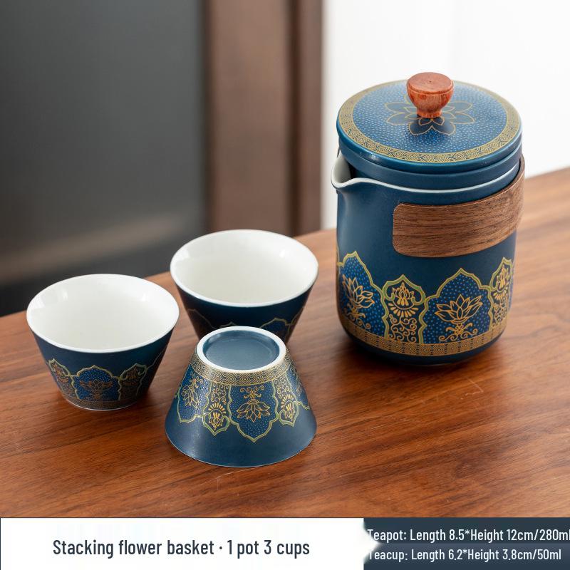Portable Ceramic Gongfu Travel Tea Set - Quick-Brew Teapot with Ancient Charm