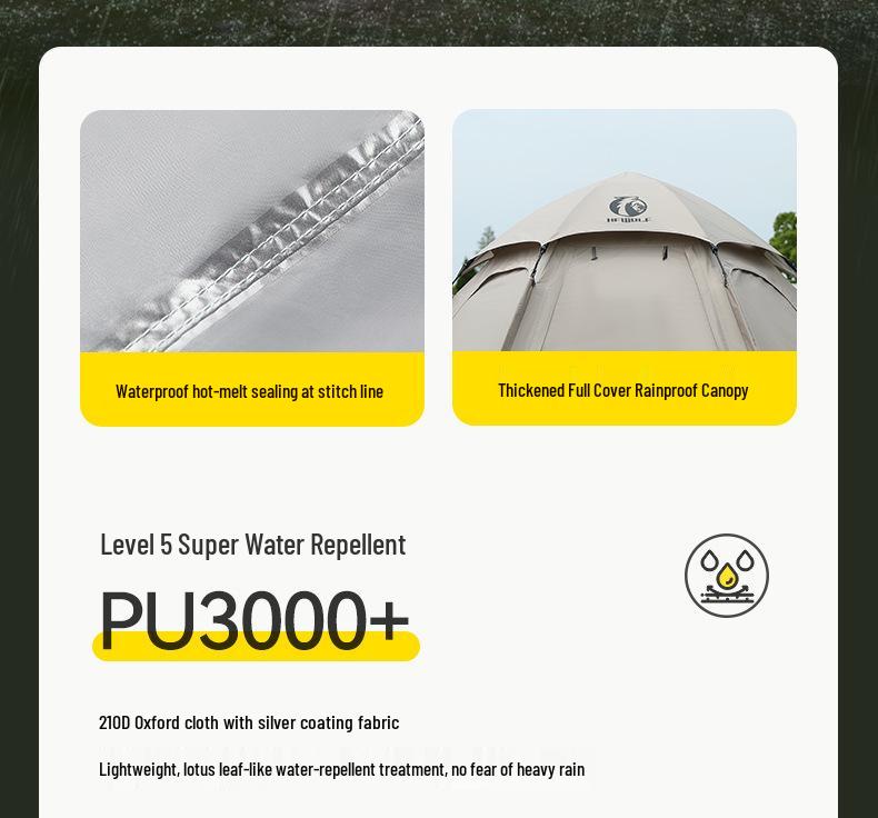 Men's Wolf Outdoor Instant Tent - Hexagonal, Anti-Mosquito, Windproof, Rain Resistant, 4-Sided Mesh Windows