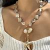 Layered Beaded Necklace with Starfish & Shell Charms, Gold-Plated Pearl Chain for Women Fashion Layered Look