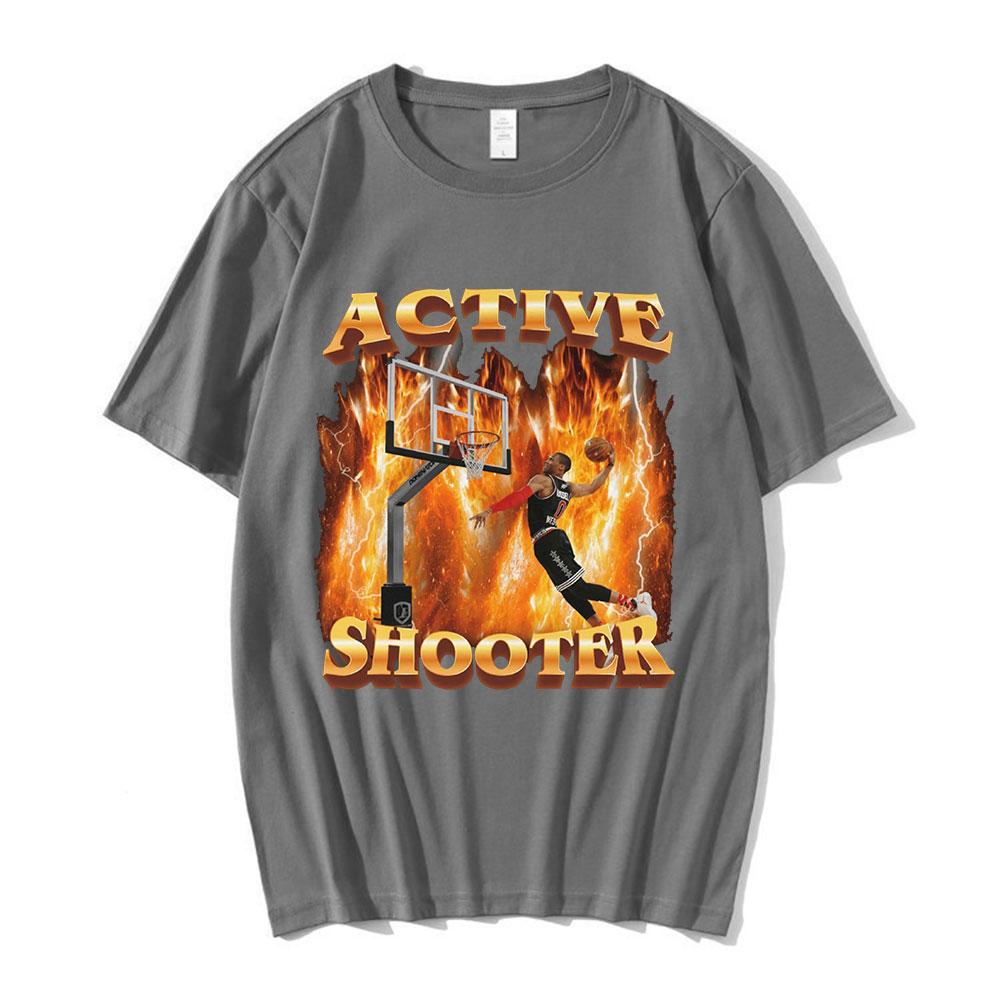 Tričko s vtipným memem Active Shooter Pánská móda Vintage Trička s krátkým rukávem Bavlna Ležérní Oversized Harajuku Trička