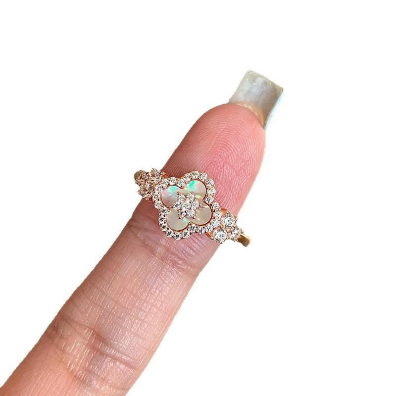 Fashion Zircon Motherofpearl Diamondshaped Open Ring For Women