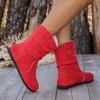 Autumn and Winter New Women's Boots Retro Flat-bottomed Large-size Flat-bottomed Martin Boots Women's Medium Boots Suede Round Head Women's Shoes