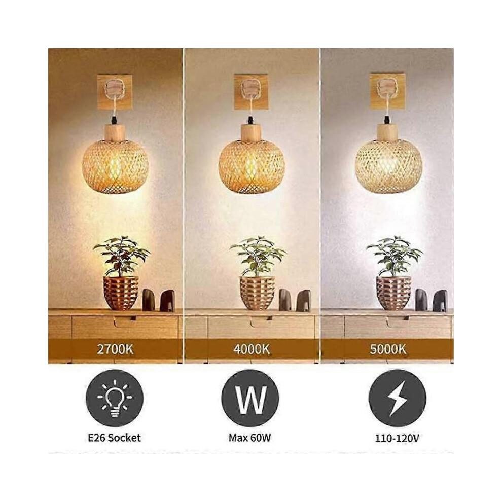 Retro Japanese Style Bamboo Bedside Wall Lamp Restaurant Rattan