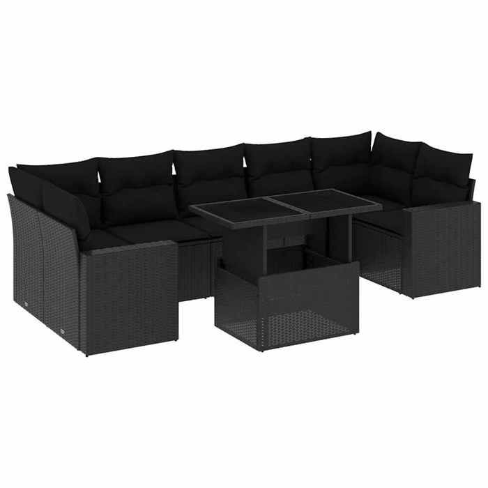 VidaXL Garden Lounge Set 8 Pcs with Cushions Black Braided Resin 3267145