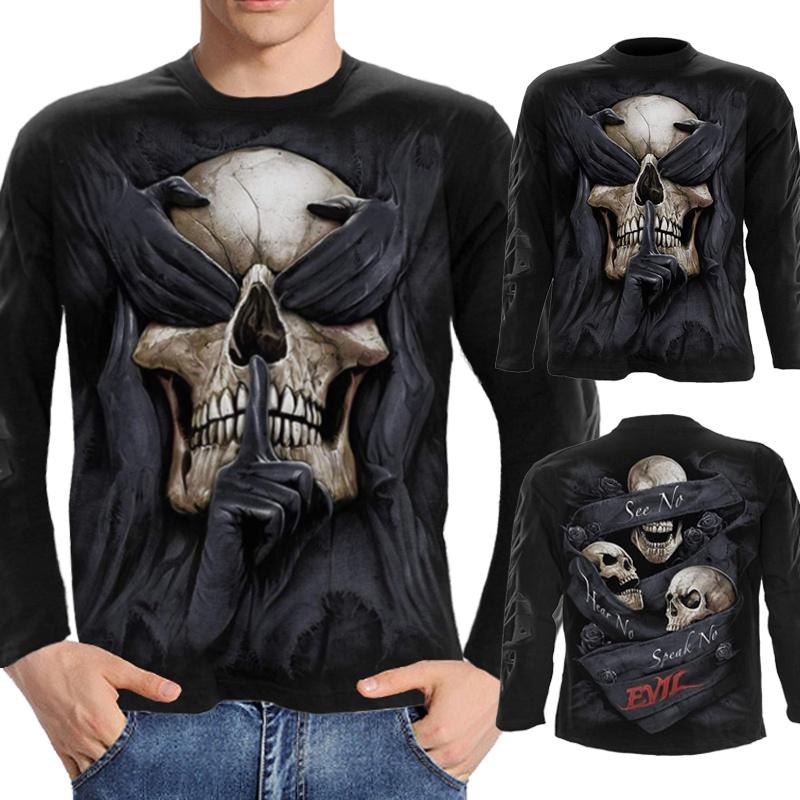 Herren Langarm T-Shirt Gothic Totenkopf Drache Wikinger 3D Druck Halloween Tägliche Party Oberteile