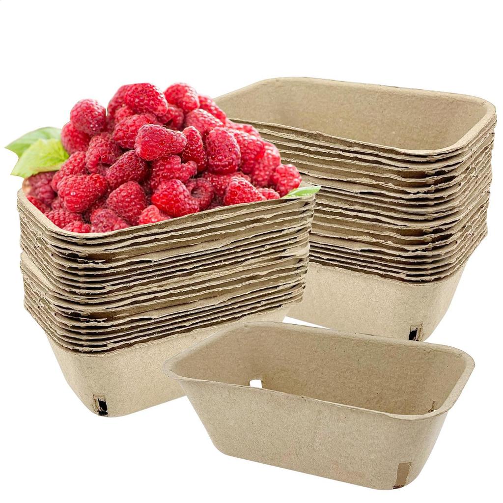 Berry Basket 50Pcs Fruit Storage Baskets Food Storage Organizer Paper Pulp Berry Tray Market Basket  for Kitchen Restaurant