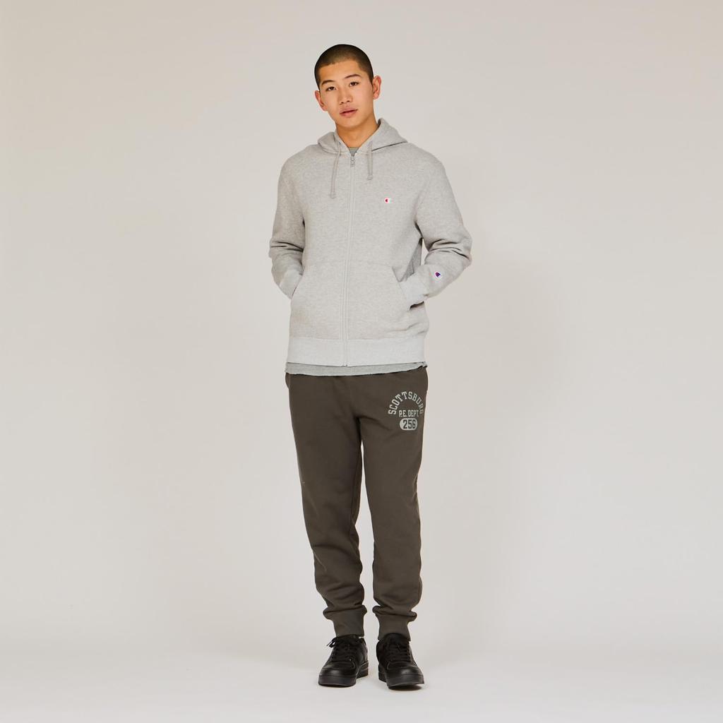 Champion Long Sleeve Zip Hooded Sweatshirt with Embroidered Oxford Size L Men's Fleece-Lined Logo, Gray, (C3-W106Z)