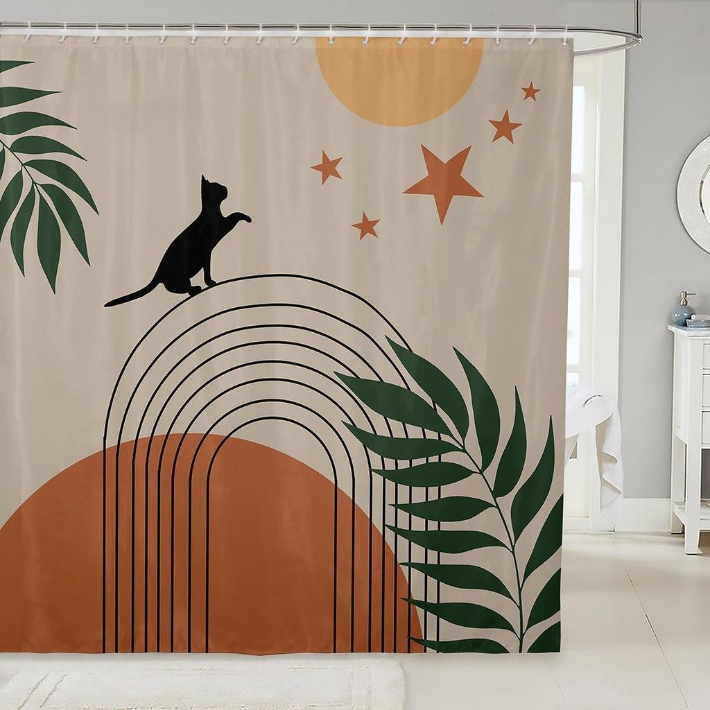 Boys Girls Japanese-Style Shower Curtain Red Cherry Bath Curtain Mount Fuji Bathroom Accessories Teens Bedroom Decor