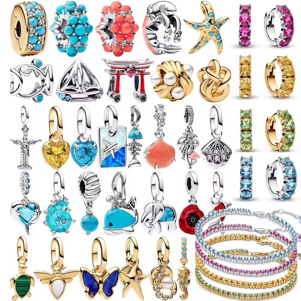 Summer Ocean Series Sea Turtle Fish Starfish Charms Beads Fit Bracelet Necklace Earings For Women DIY Jewelry Gifts