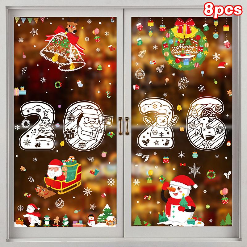 Naklejki Merry Christmas, Noworoczne białe płatki śniegu naklejki elektrostatyczne, Święty Mikołaj, Renifer, Bałwan naklejki na okno