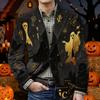 Men's Corduroy Blazer Jacket with Halloween Print Warm Button Front Casual Suit Coat with Pockets for Everyday Wear