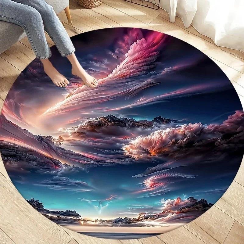 Natural Disaster Round Carpet Fantasy Tornado Cloud Print Area Rug for Living Room Kitchen Bedroom Sofa Decor Non-slip Floor Mat